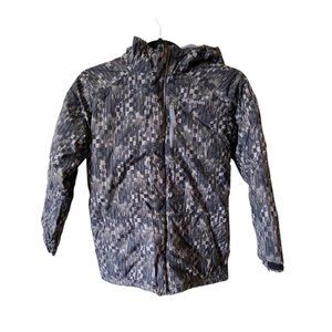 Columbia Boys Printed Hooded Long Sleeve Full Zip Jacket Gray Black Medium